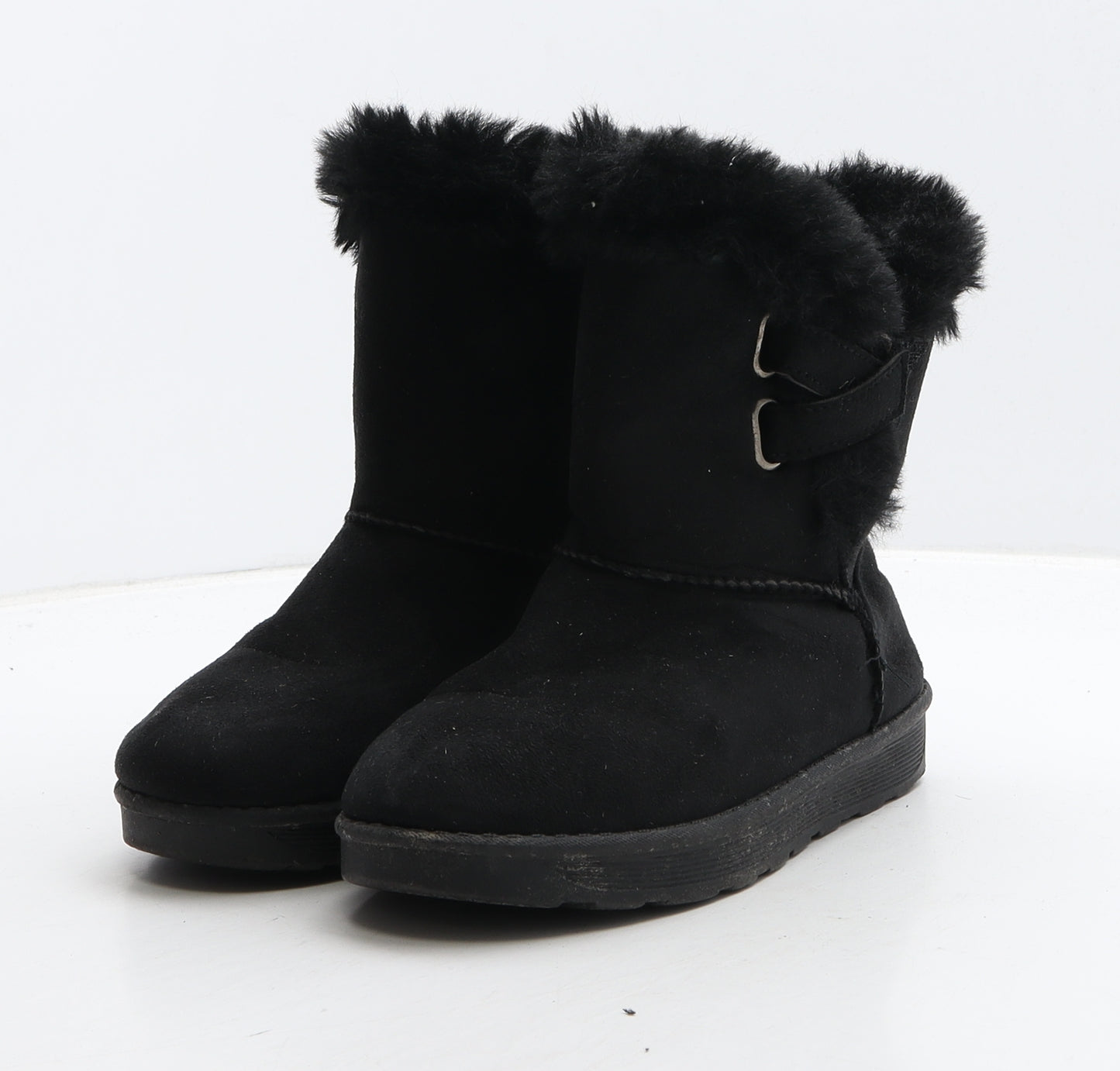 Preworn Girls Black Suede Shearling Style Boot UK 2 34
