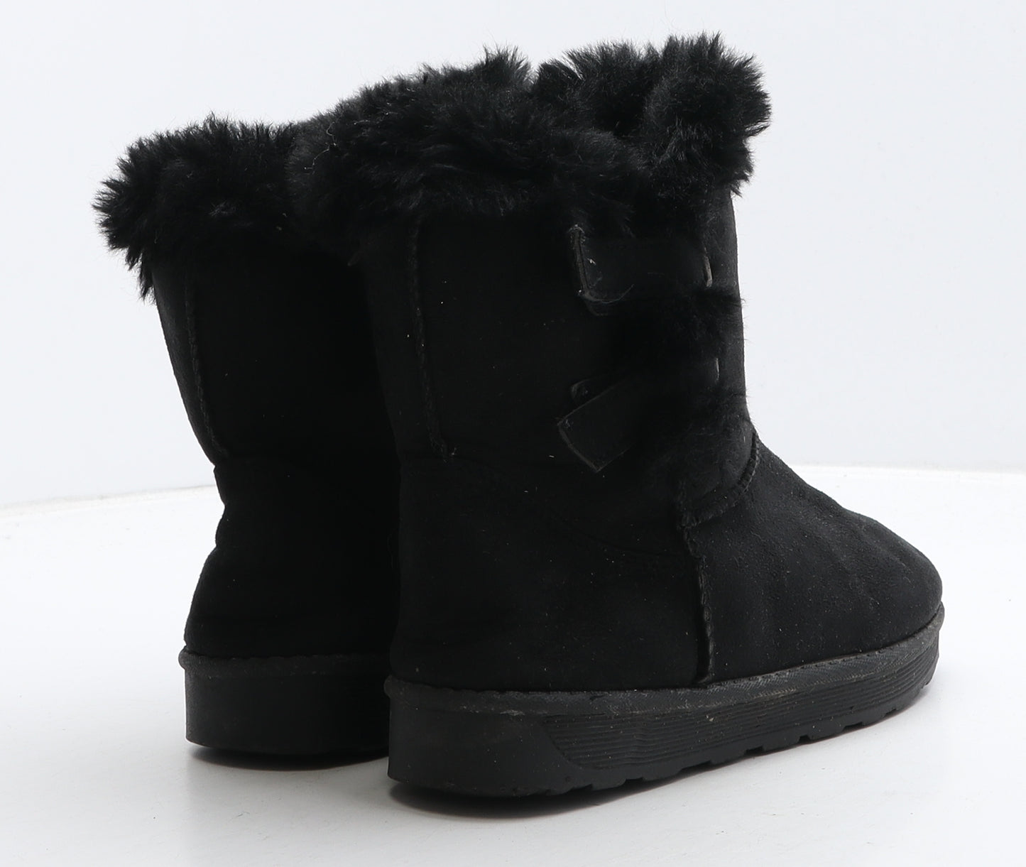Preworn Girls Black Suede Shearling Style Boot UK 2 34