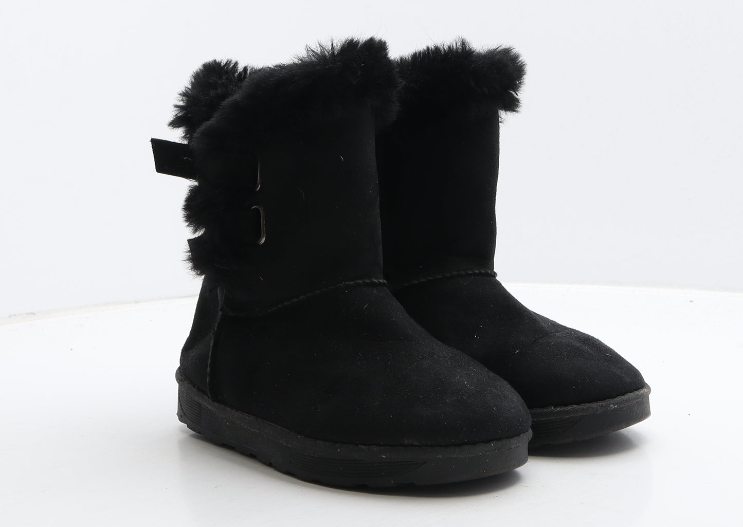 Preworn Girls Black Suede Shearling Style Boot UK 2 34