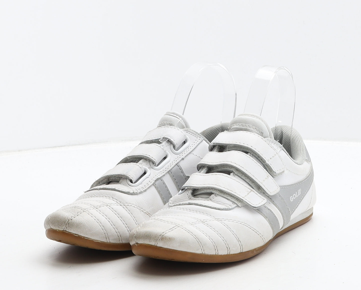 Golia Boys White Striped Leather Trainer UK 3 36