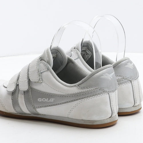 Golia Boys White Striped Leather Trainer UK 3 36