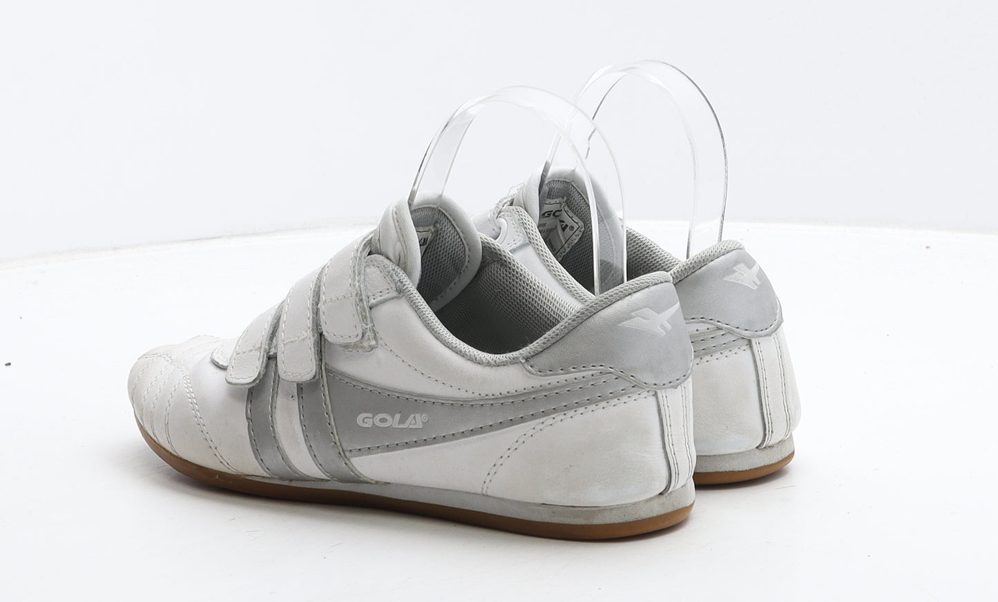 Golia Boys White Striped Leather Trainer UK 3 36