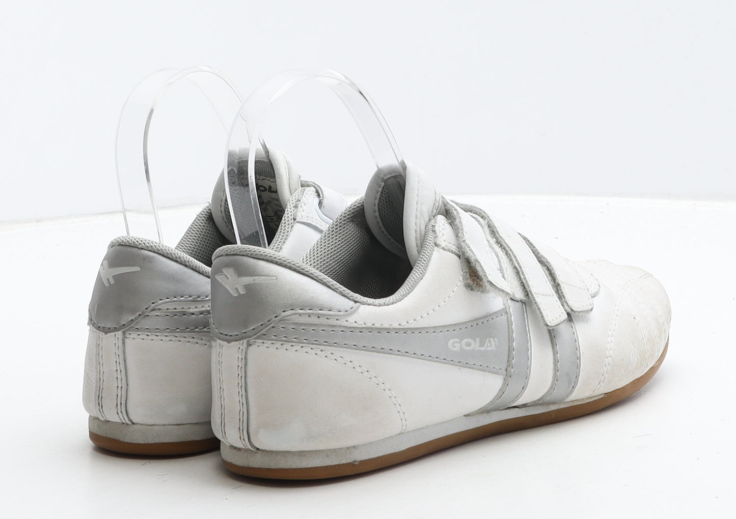 Golia Boys White Striped Leather Trainer UK 3 36