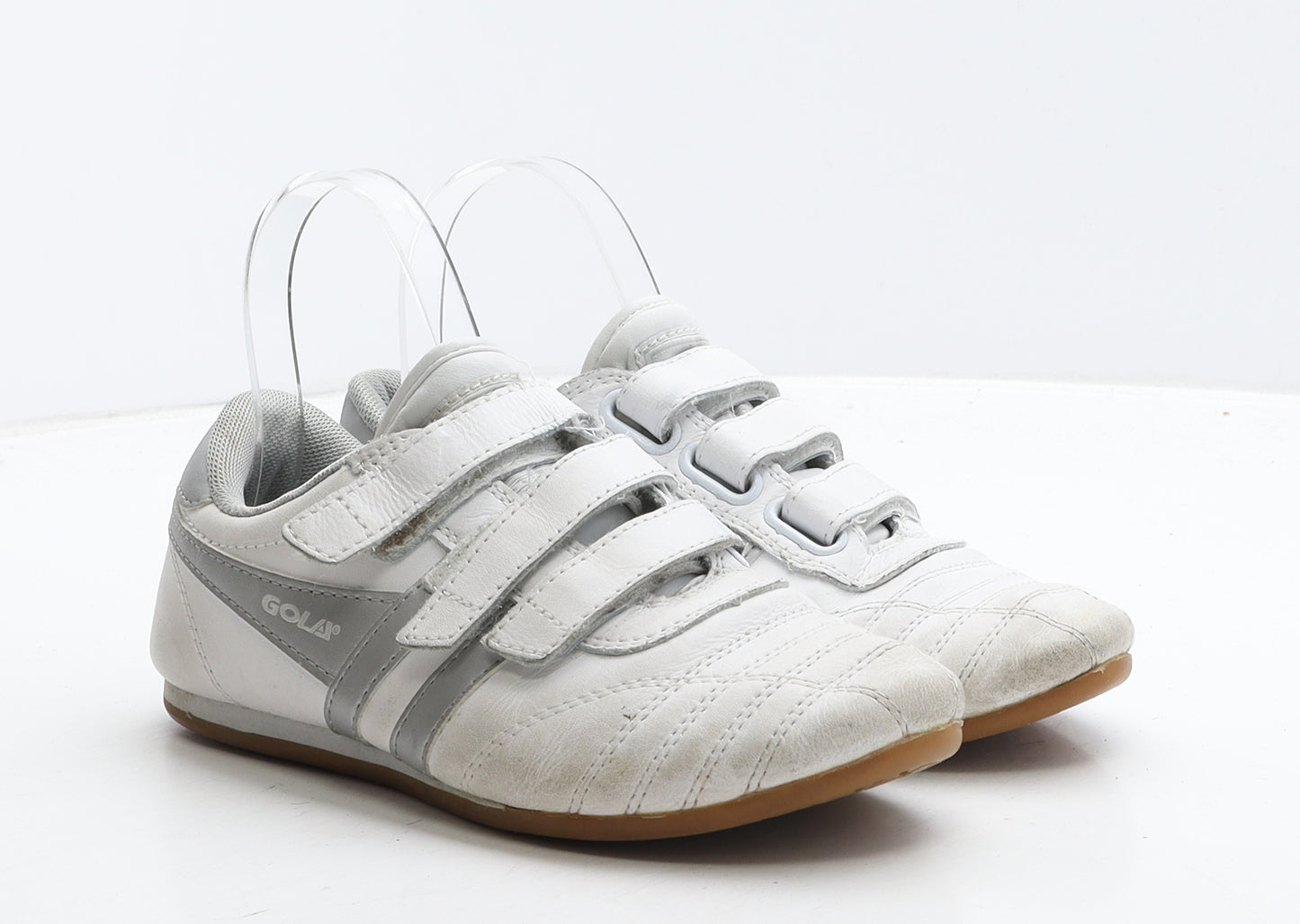 Golia Boys White Striped Leather Trainer UK 3 36