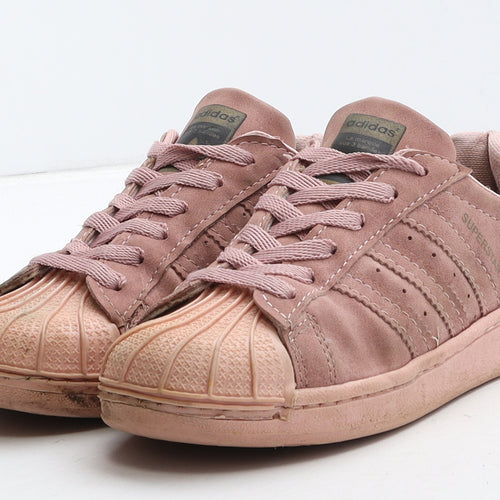 adidas Girls Pink Striped Suede Trainer UK 3.5 - Superstar