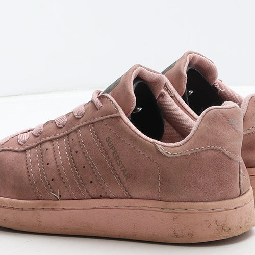 adidas Girls Pink Striped Suede Trainer UK 3.5 - Superstar