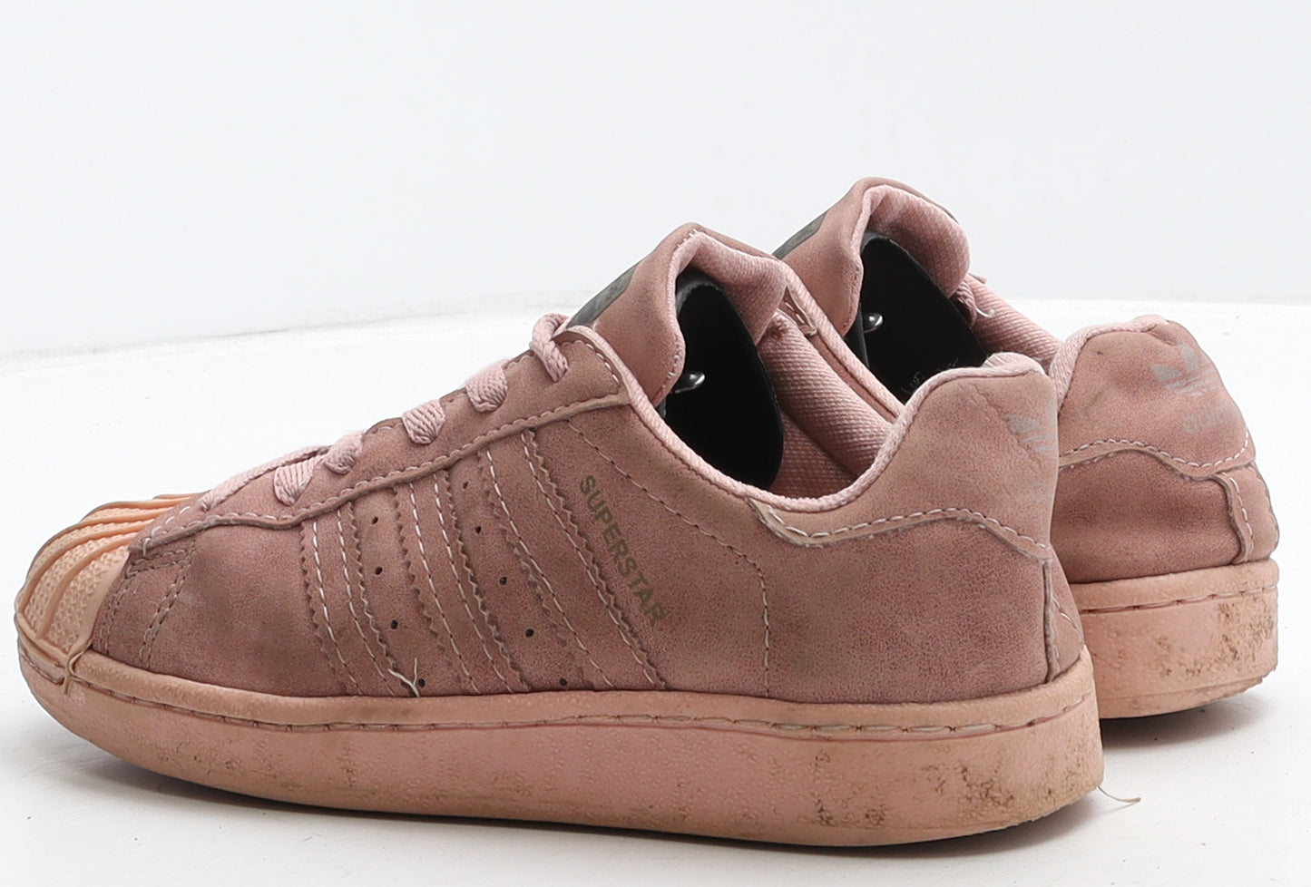 adidas Girls Pink Striped Suede Trainer UK 3.5 - Superstar