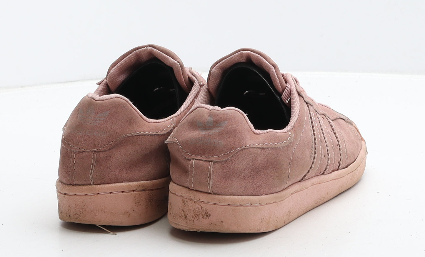 adidas Girls Pink Striped Suede Trainer UK 3.5 - Superstar