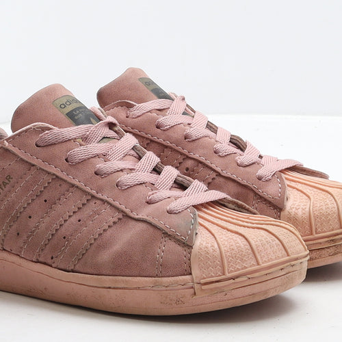adidas Girls Pink Striped Suede Trainer UK 3.5 - Superstar