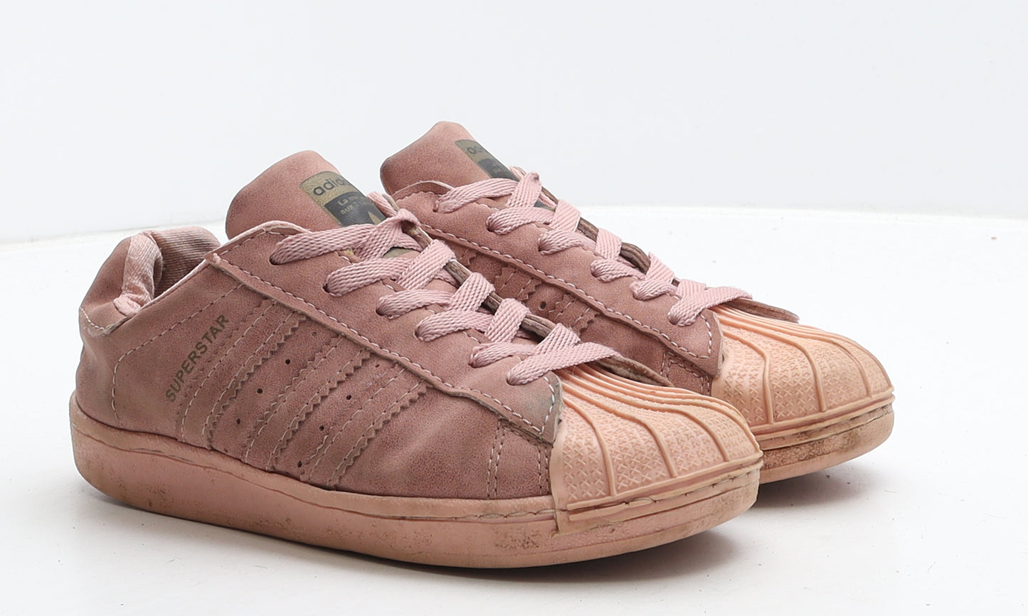 adidas Girls Pink Striped Suede Trainer UK 3.5 - Superstar