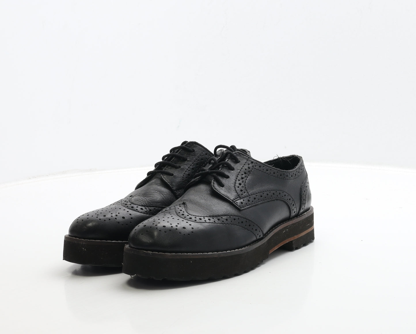ASOS Womens Black Leather Oxford Casual UK 5 - Brogue Style