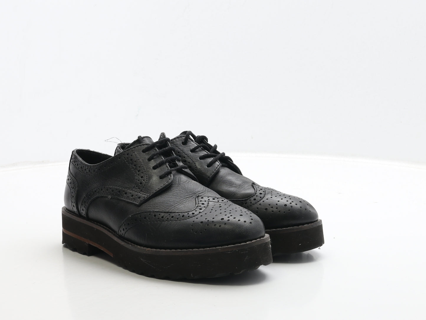 ASOS Womens Black Leather Oxford Casual UK 5 - Brogue Style
