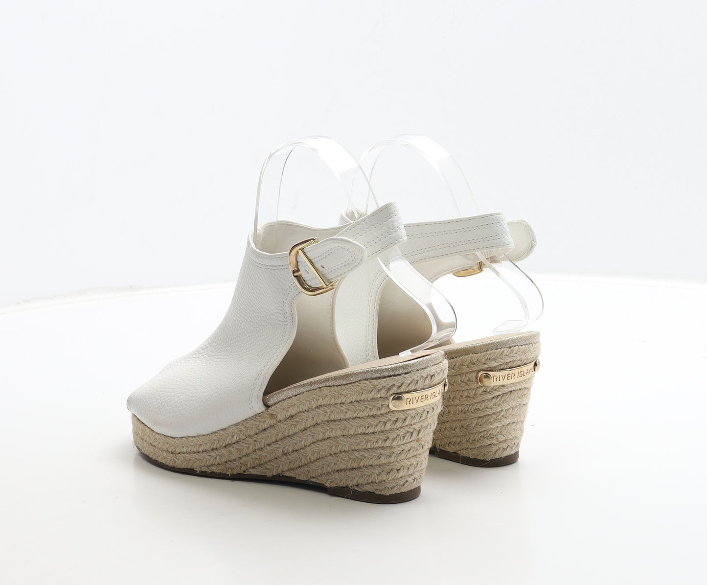 River Island Womens White Leather Espadrille Heel UK 4 37