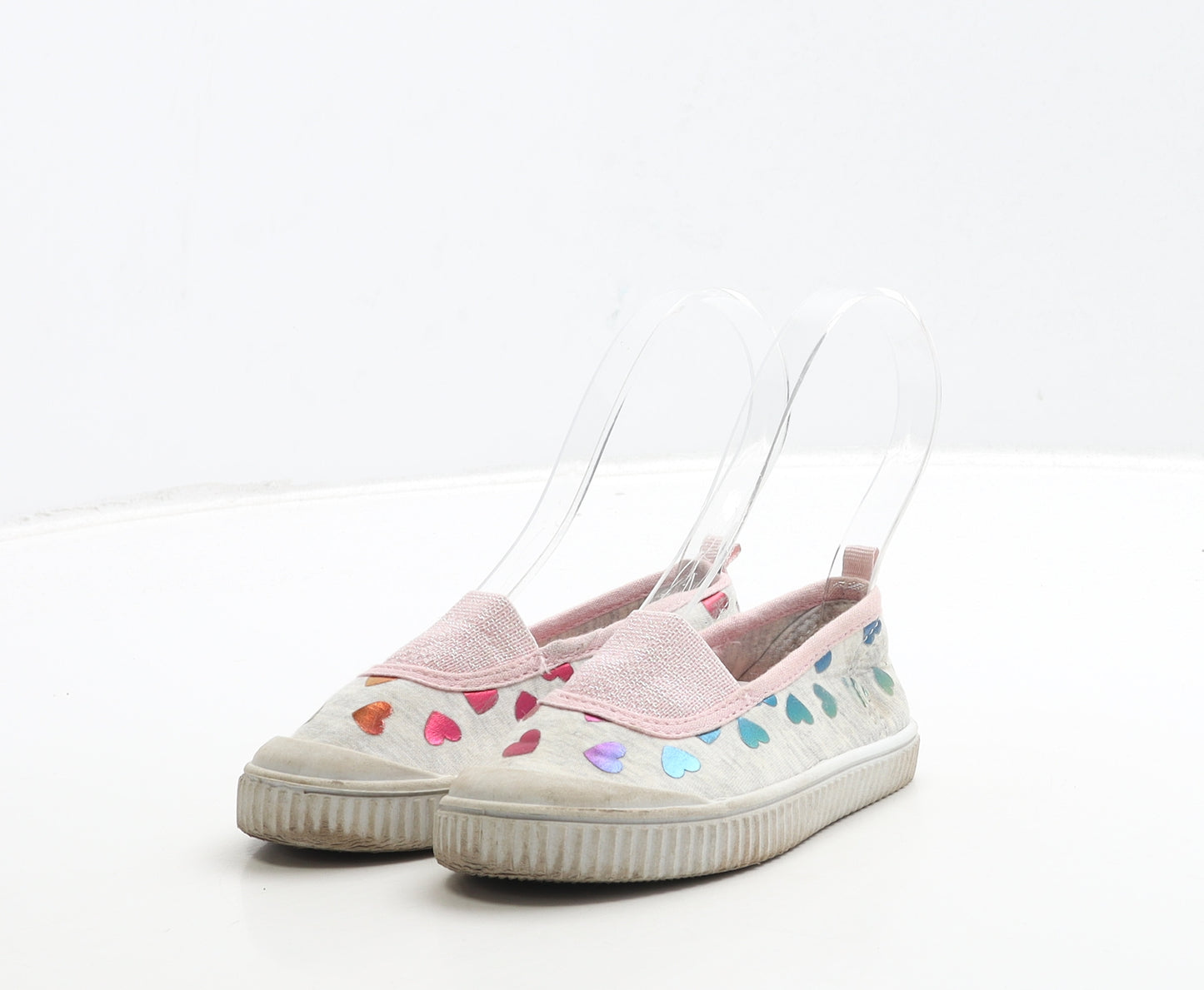 F&F Girls Grey Fabric Trainer UK 6 23 - Heart Detail