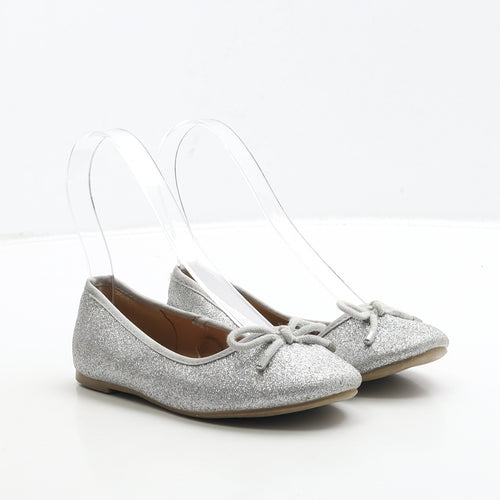 George Girls Silver Polyester Ballet Flat UK 12 31
