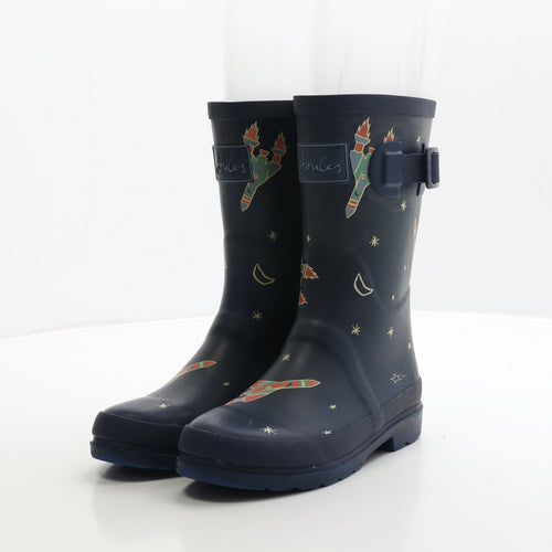 Joules Boys Blue Rubber Wellies Boot UK 2 34 - Space & Rockets Detail