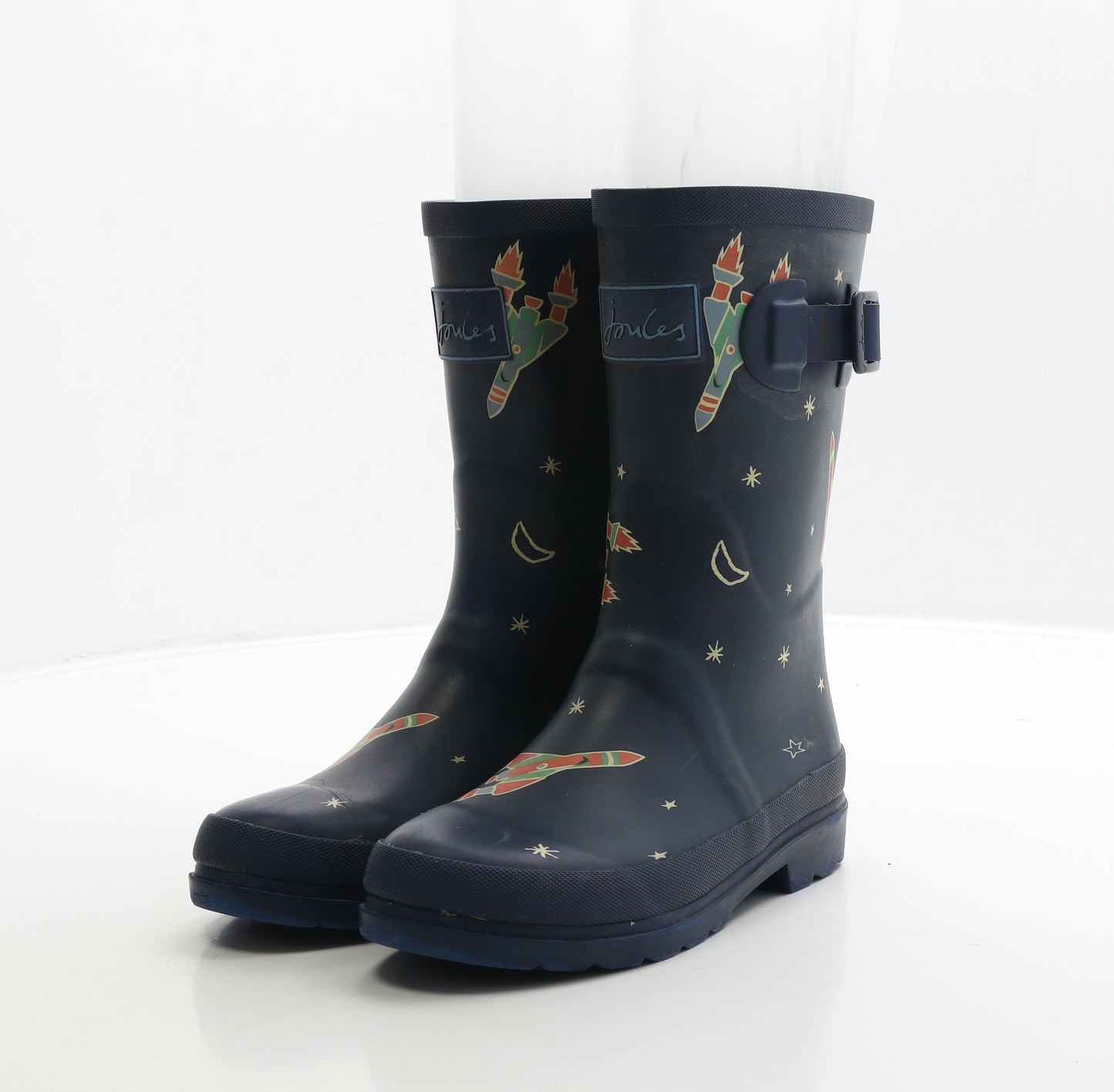 Joules Boys Blue Rubber Wellies Boot UK 2 34 - Space & Rockets Detail