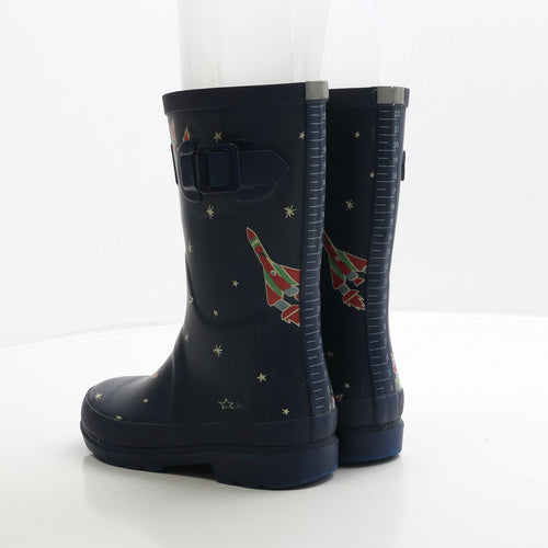 Joules Boys Blue Rubber Wellies Boot UK 2 34 - Space & Rockets Detail