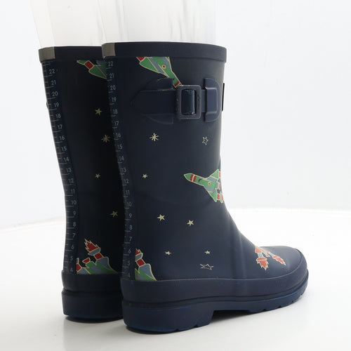 Joules Boys Blue Rubber Wellies Boot UK 2 34 - Space & Rockets Detail