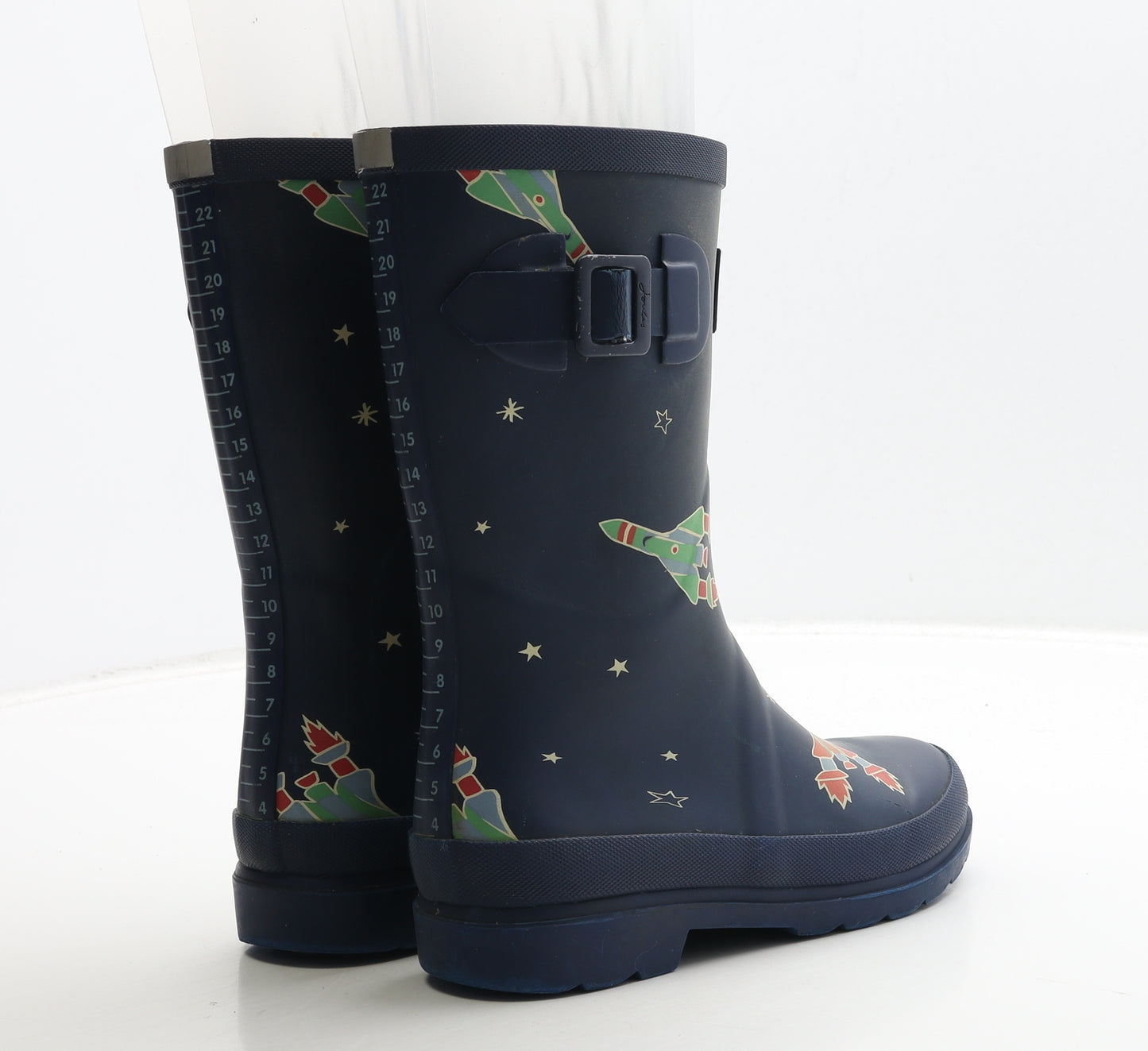 Joules Boys Blue Rubber Wellies Boot UK 2 34 - Space & Rockets Detail