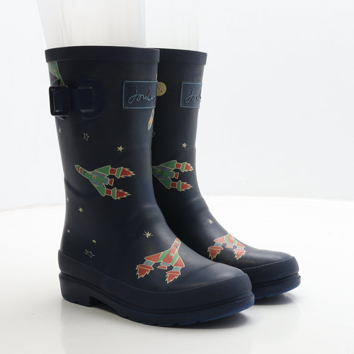 Joules Boys Blue Rubber Wellies Boot UK 2 34 - Space & Rockets Detail