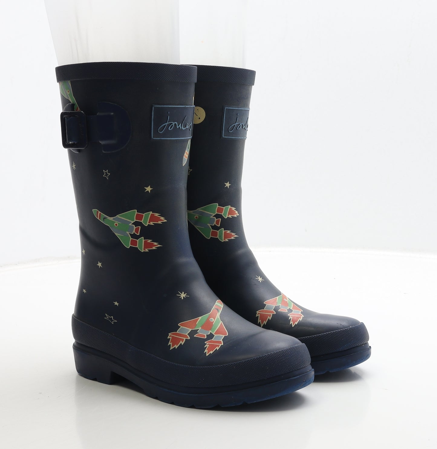 Joules Boys Blue Rubber Wellies Boot UK 2 34 - Space & Rockets Detail