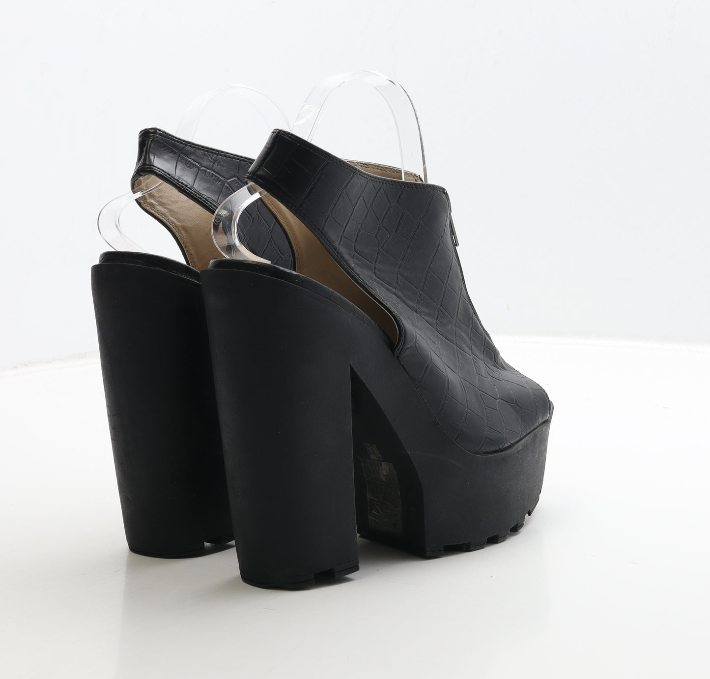 Boohoo Womens Black Leather Platform Heel UK 6 39