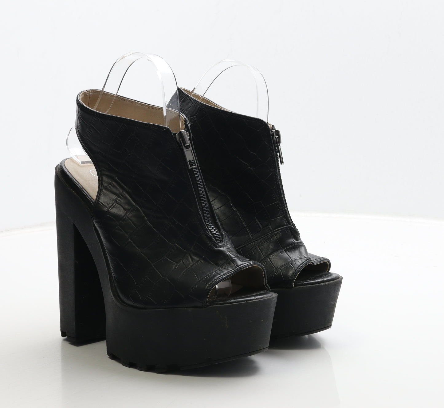 Boohoo Womens Black Leather Platform Heel UK 6 39