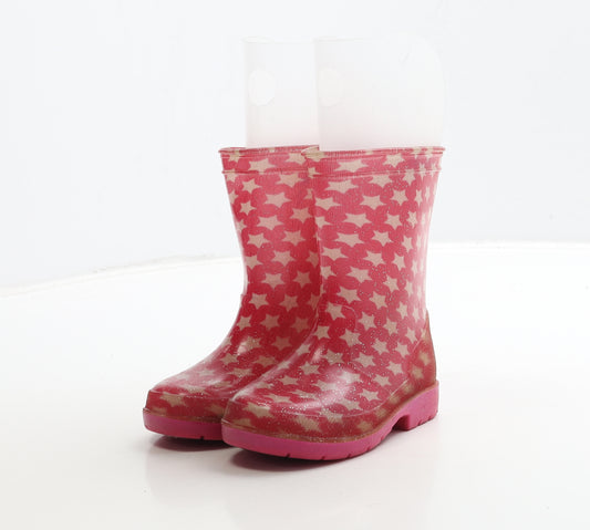 Preworn Girls Pink Rubber Wellies Boot UK 5 - Star Detail