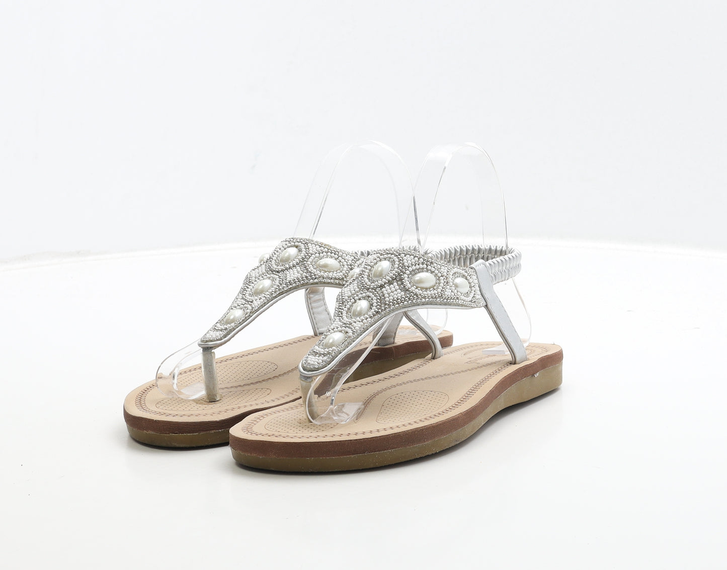 Savannah Womens Silver Leather Thong Sandal UK 4 37
