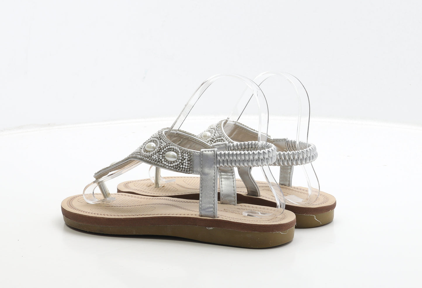 Savannah Womens Silver Leather Thong Sandal UK 4 37