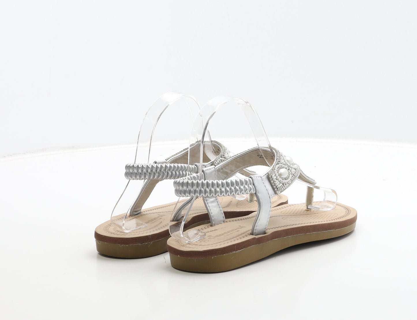 Savannah Womens Silver Leather Thong Sandal UK 4 37