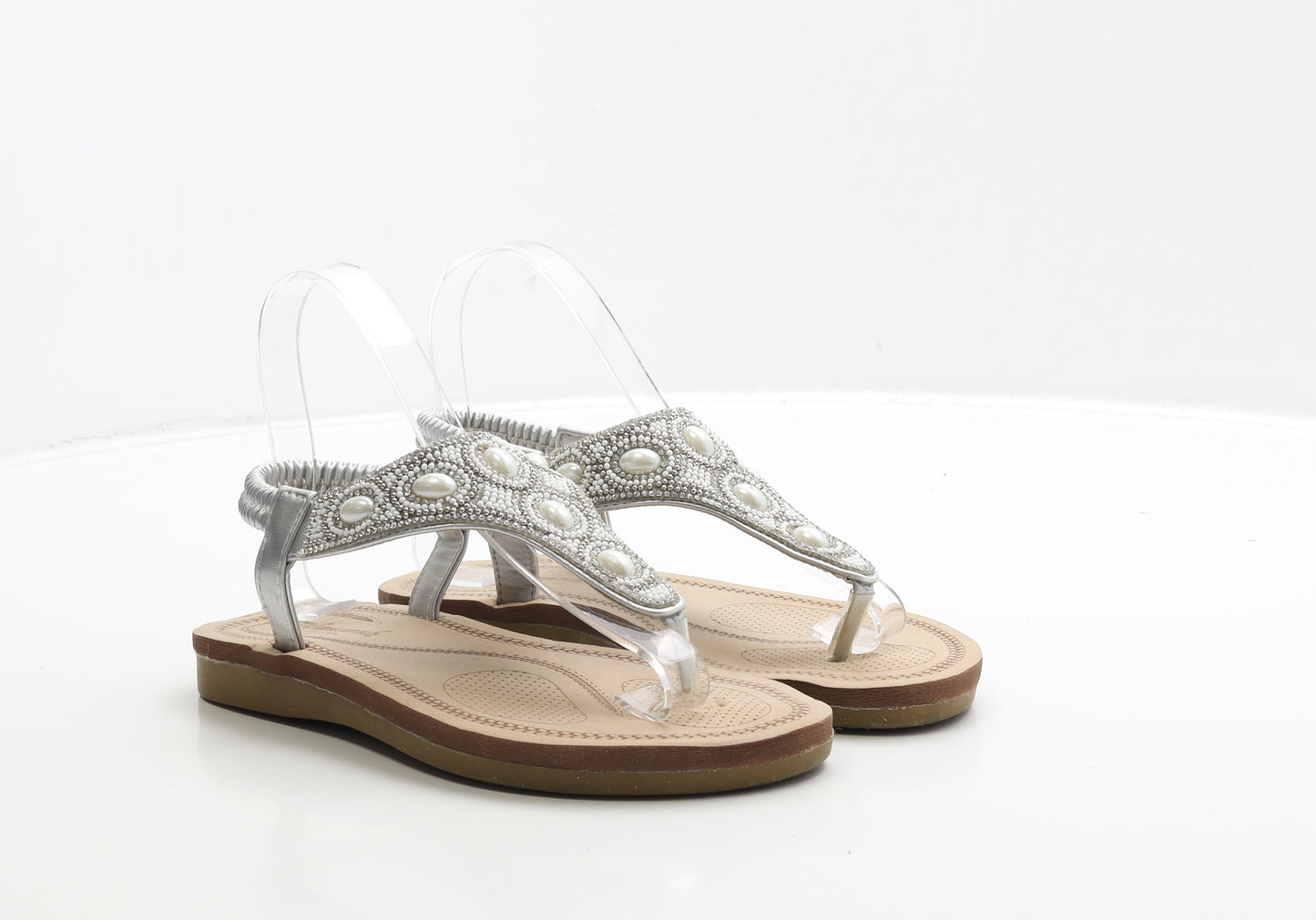 Savannah Womens Silver Leather Thong Sandal UK 4 37