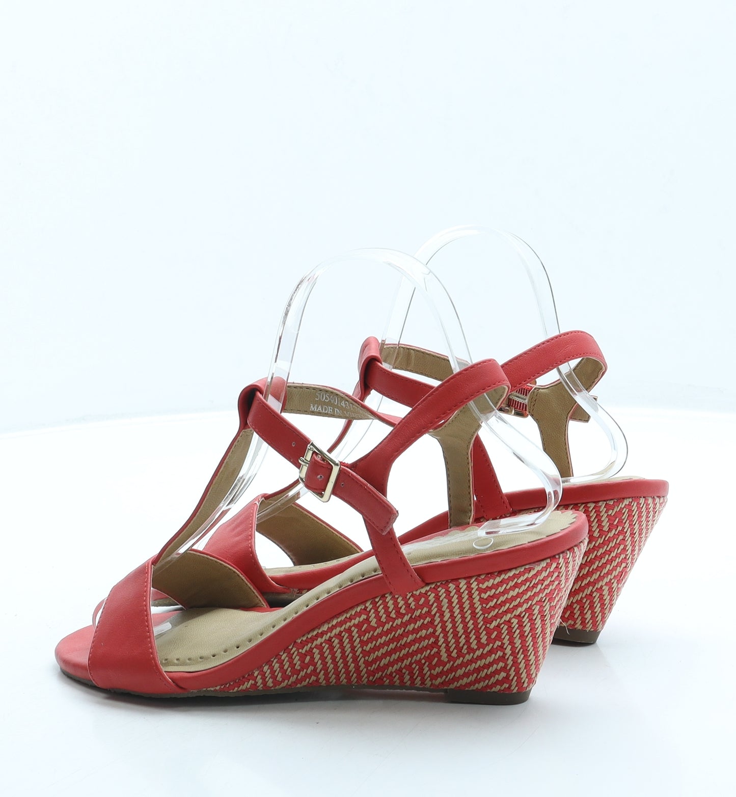 TU Womens Red Geometric Leather Strappy Heel UK 5