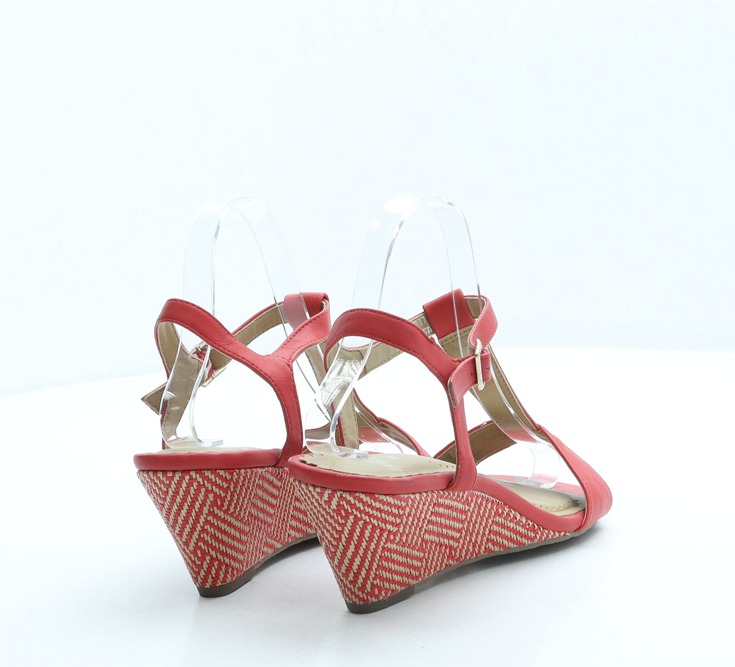 TU Womens Red Geometric Leather Strappy Heel UK 5