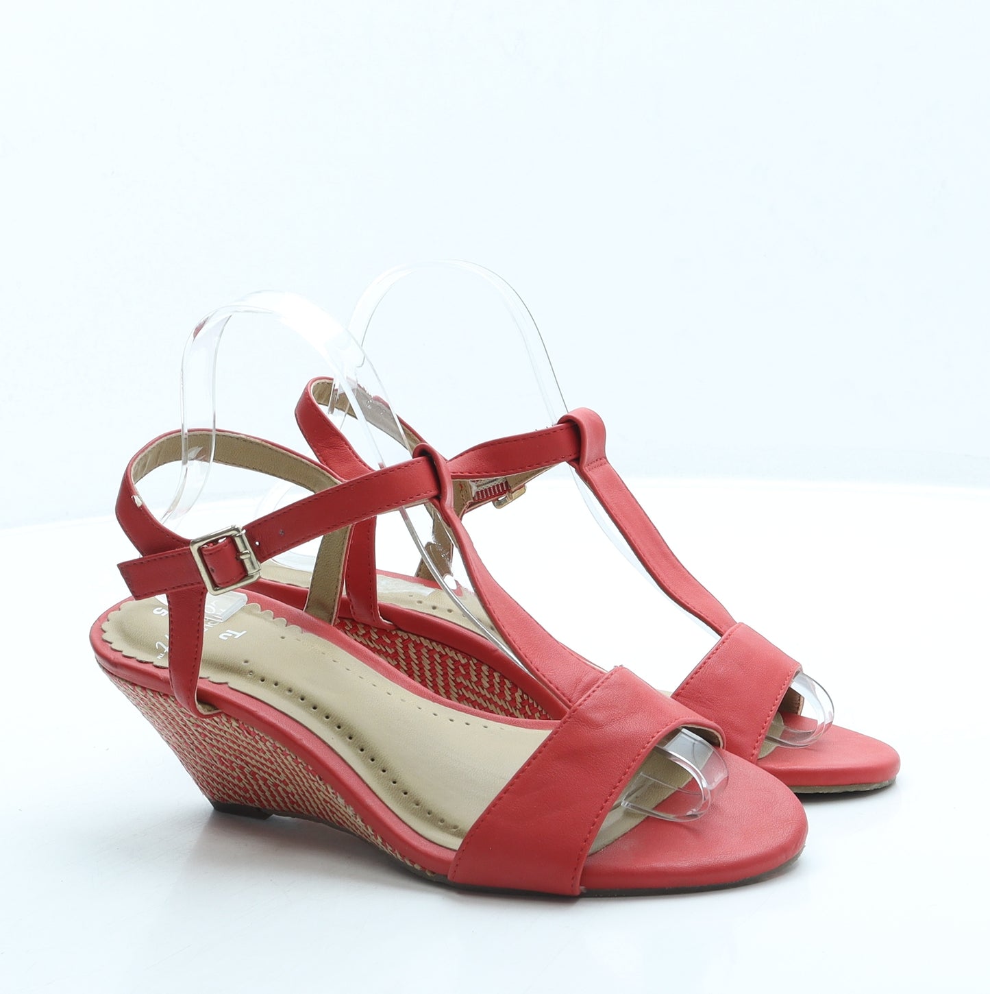 TU Womens Red Geometric Leather Strappy Heel UK 5