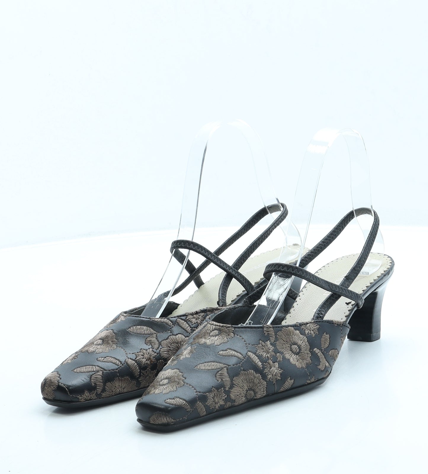 Dorndorf Womens Black Floral Polyester Slingback Heel UK 4.5
