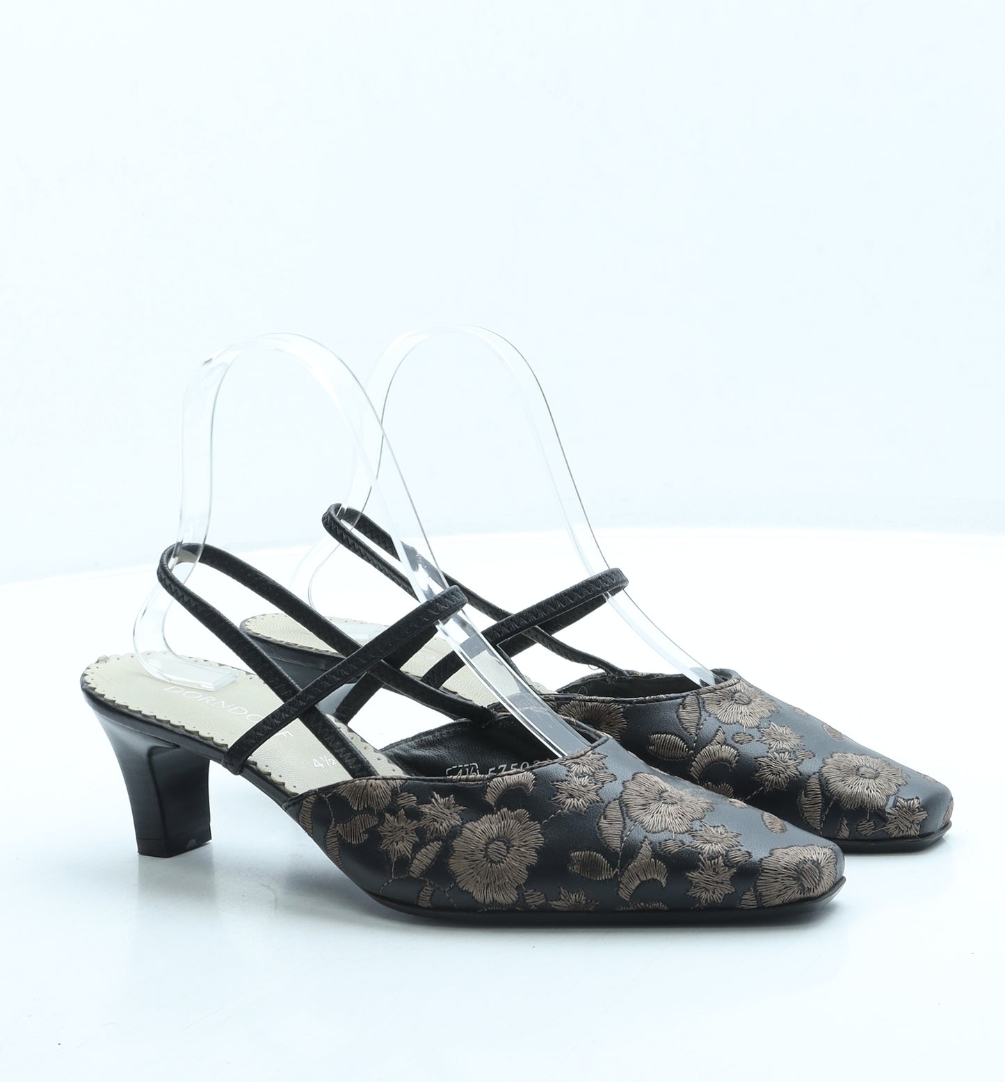 Dorndorf Womens Black Floral Polyester Slingback Heel UK 4.5