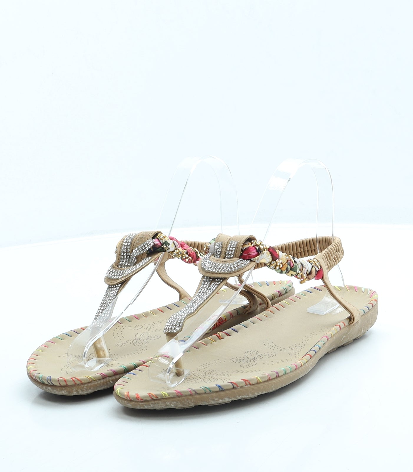 Preworn Womens Beige Leather Thong Sandal UK 8 42
