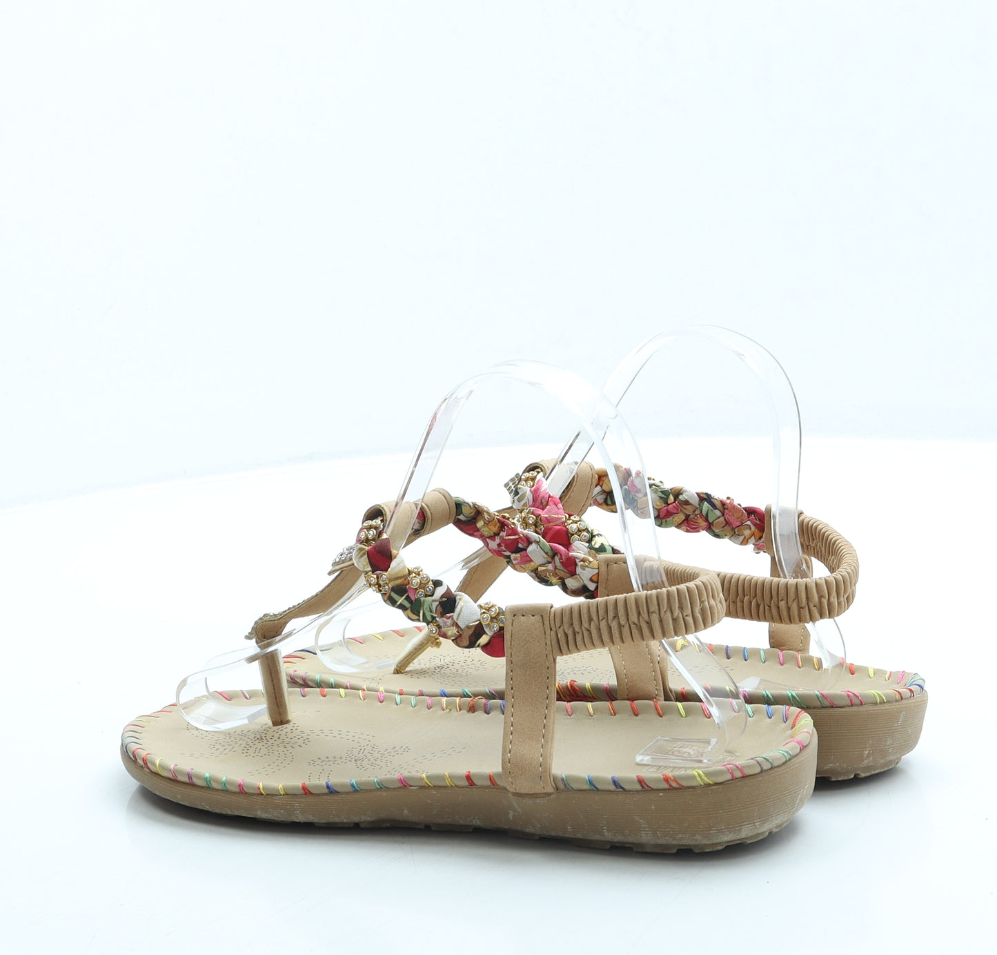 Preworn Womens Beige Leather Thong Sandal UK 8 42