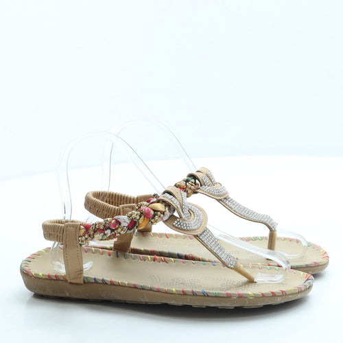 Preworn Womens Beige Leather Thong Sandal UK 8 42