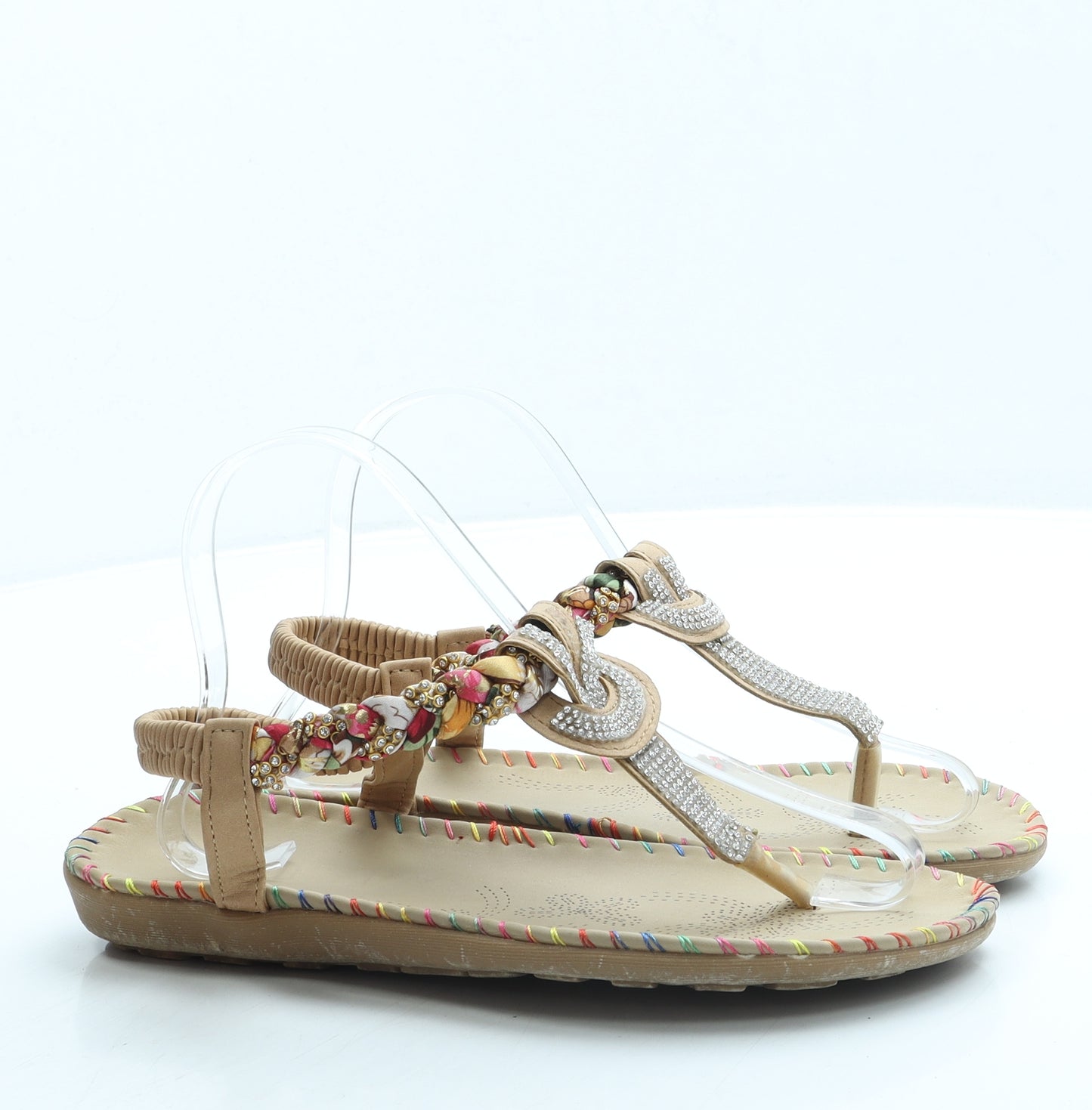 Preworn Womens Beige Leather Thong Sandal UK 8 42