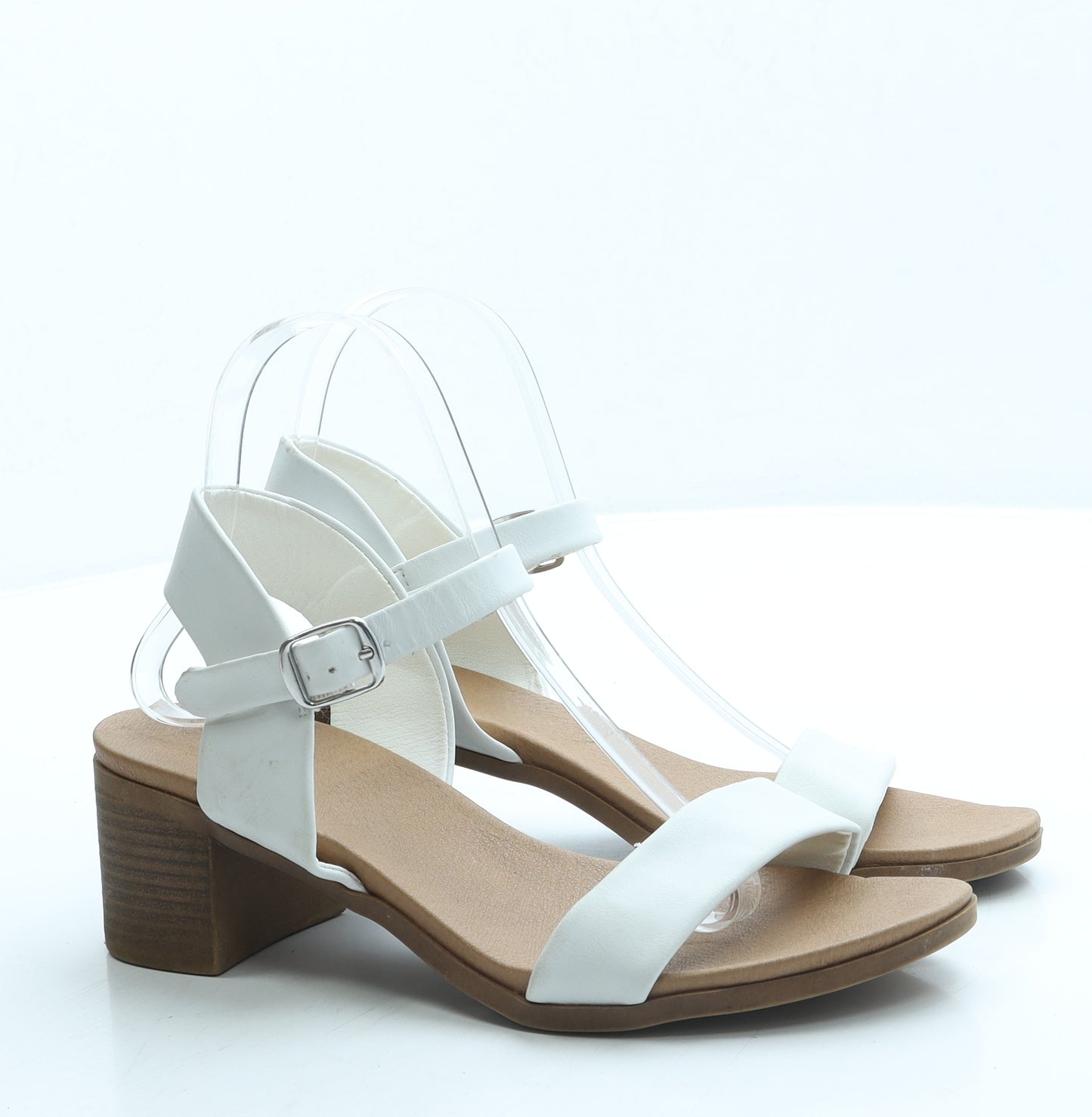 New Look Womens White Leather Strappy Sandal UK 6 39