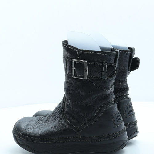 FitFlop Womens Black Leather Biker Boot UK 4 37
