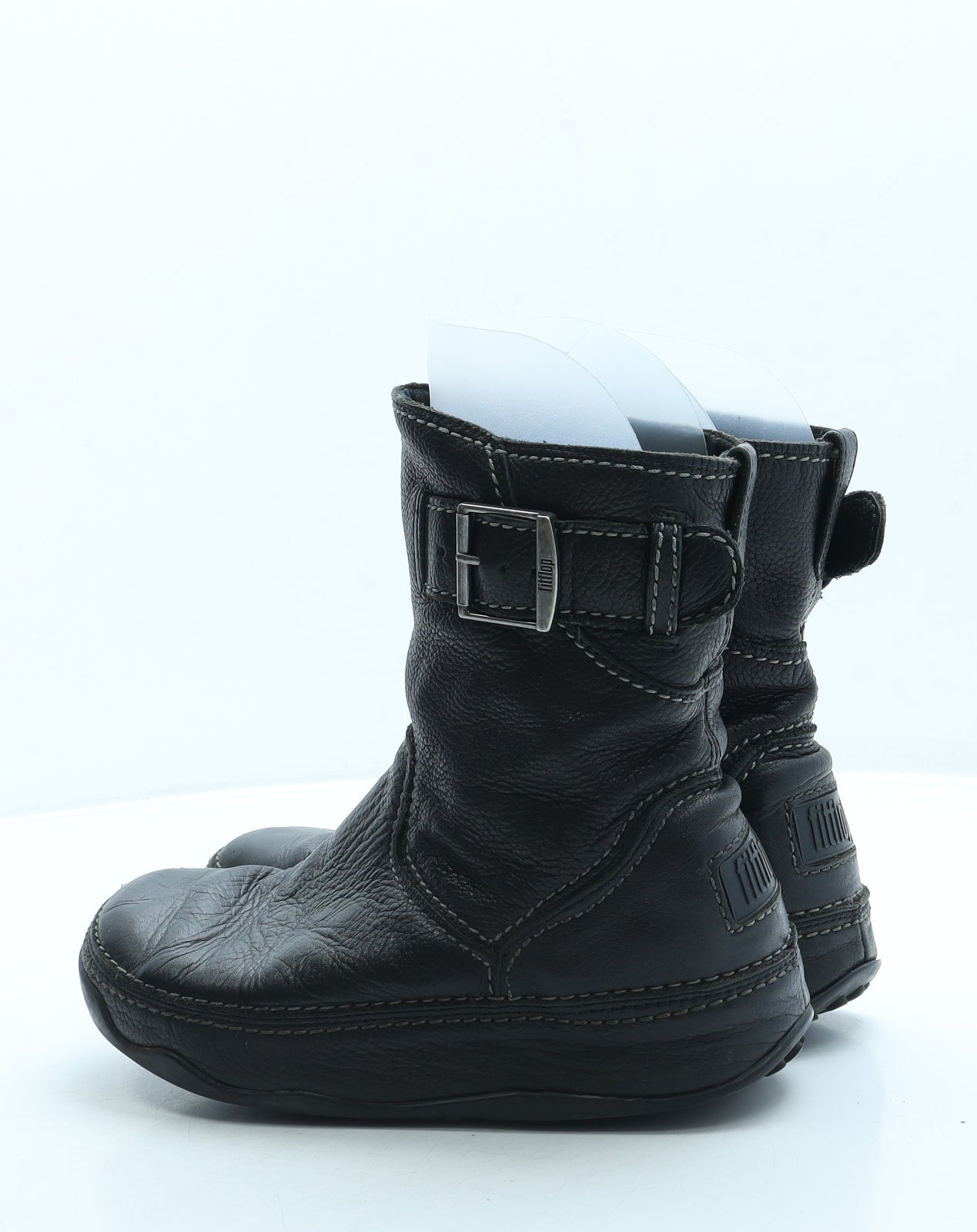 FitFlop Womens Black Leather Biker Boot UK 4 37