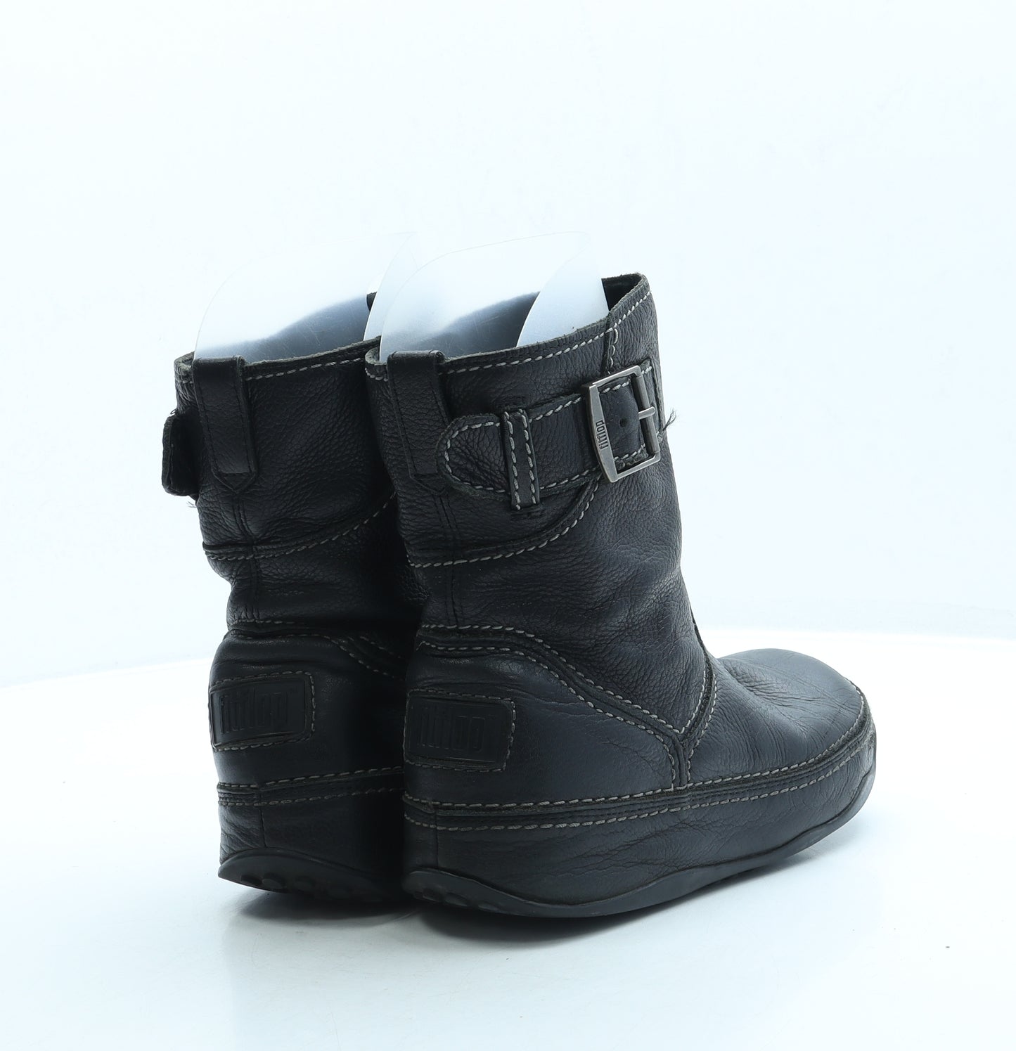 FitFlop Womens Black Leather Biker Boot UK 4 37