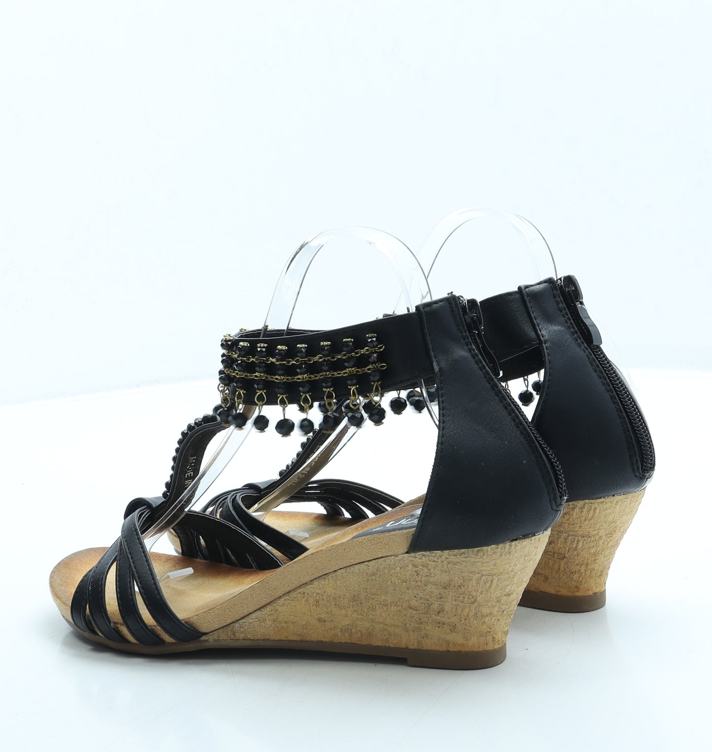 Farasion Womens Black Leather Strappy Heel UK 6 39