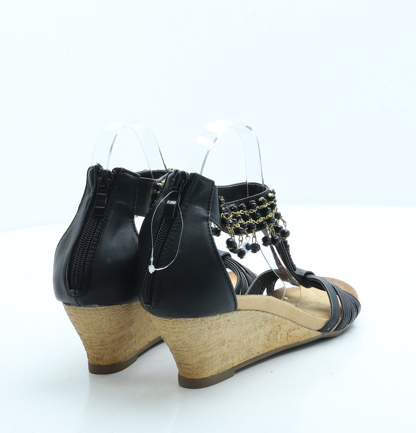 Farasion Womens Black Leather Strappy Heel UK 6 39