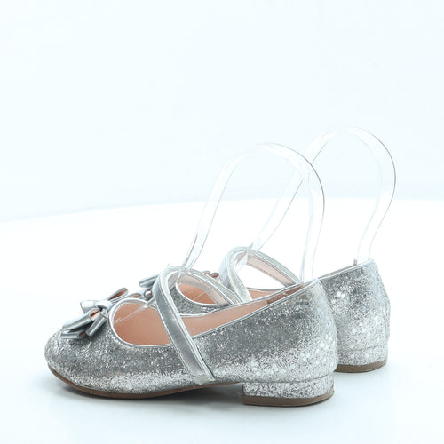 Preworn Girls Silver Polyester Mary Jane Flat UK 11.5 29