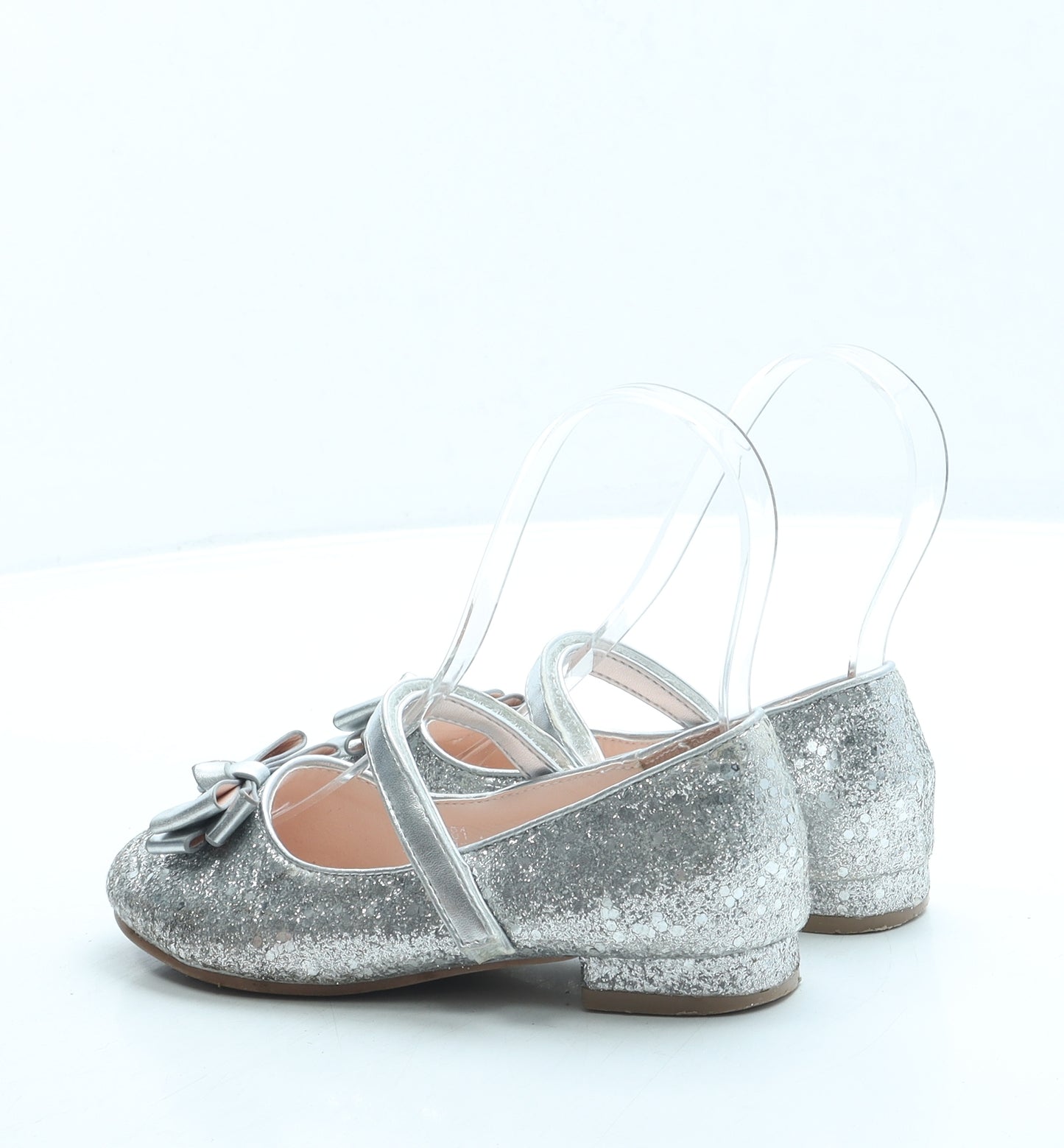 Preworn Girls Silver Polyester Mary Jane Flat UK 11.5 29